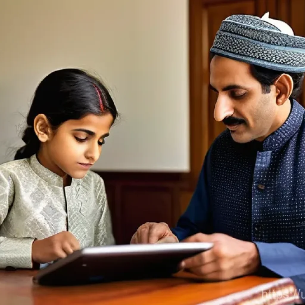 외환관리사와 환율 전망 활용법 - **"A heartwarming scene inside a well-lit, modern Pakistani home. A father, in a traditional shalwar...