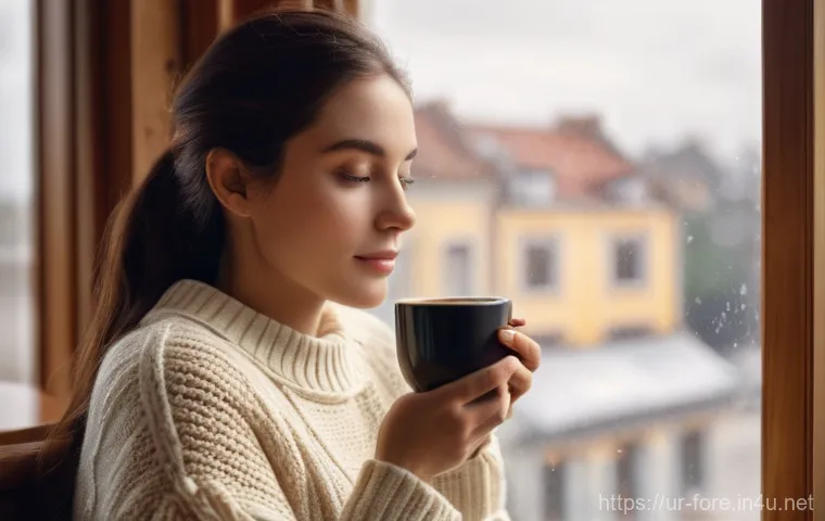 외환관리사와 환위험 헤징 사례 - A serene scene of a young woman, approximately 25-30 years old, comfortably seated in a cozy, sunlit...