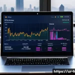 외환관리사와 신기술의 도입 사례 - A modern digital financial platform dashboard displayed on a sleek laptop screen, showing real-time ...
