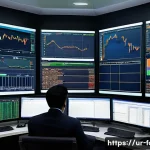 외환관리사와 외환채권 관리 - A detailed illustration of a modern forex trading desk in a bustling Karachi office, showing a profe...