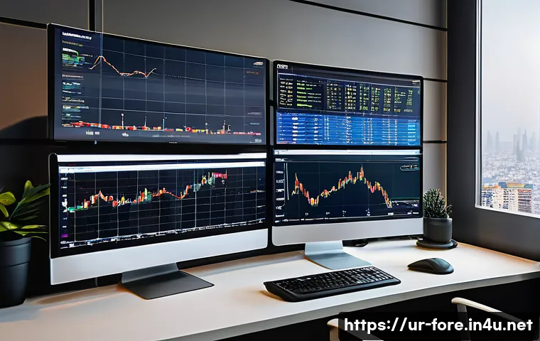 외환관리사와 환율 변동 분석 - A detailed digital illustration of a modern financial analyst&rsquo;s desk in a high-rise office in Karach...