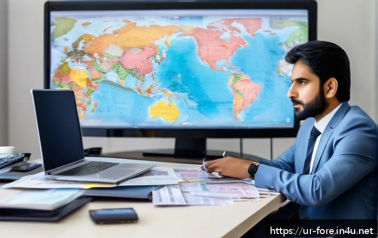 외환관리사 직무에서의 영어 활용법 - A modern office setting in Karachi with a professional Pakistani man in formal attire, sitting at a ...