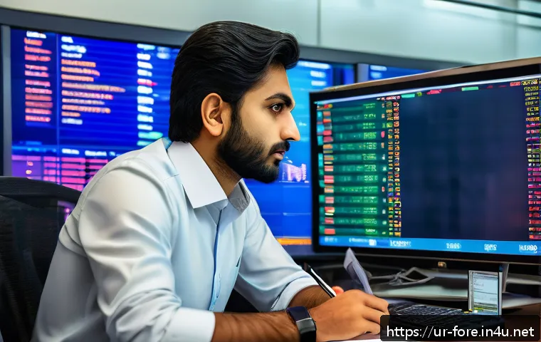 외환관리사와 외환포지션 관리 - A detailed and realistic trading office scene in a modern financial district of Karachi, Pakistan, s...