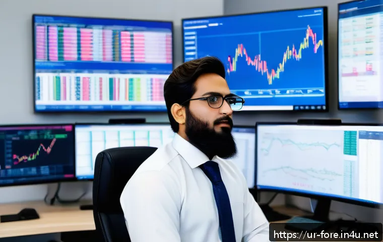 외환관리사와 비상 상황 대처 사례 - A professional Pakistani forex exchange manager in a modern office setting, analyzing real-time mark...