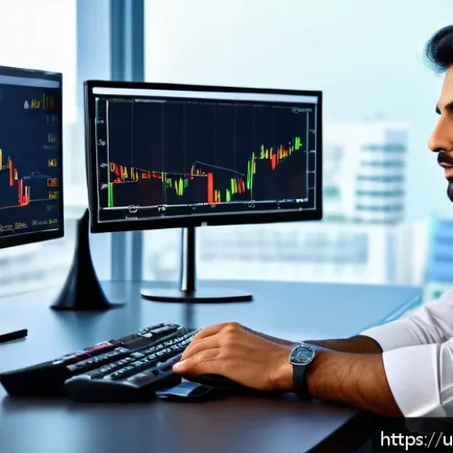외환관리사와 환차손 방지 방법 - A professional Pakistani investor in a modern office setting, analyzing diverse currency charts on m...