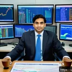 외환관리사와 금융권 자격증 비교 - A professional South Asian man in formal business attire, sitting confidently at a modern office des...