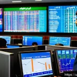 외환관리사와 외환 관리 성공 팁 공유 - A modern Forex trading desk scene in Karachi, Pakistan, showing a professional male trader in busine...