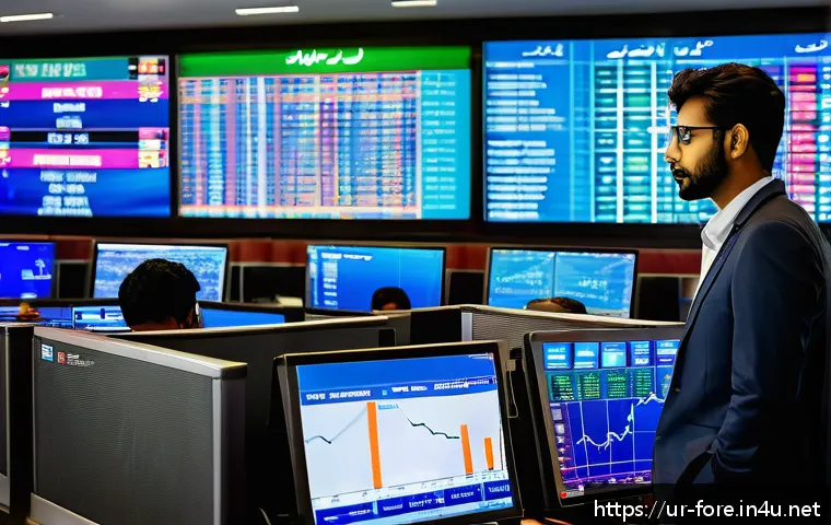 외환관리사와 외환 관리 성공 팁 공유 - A modern Forex trading desk scene in Karachi, Pakistan, showing a professional male trader in busine...