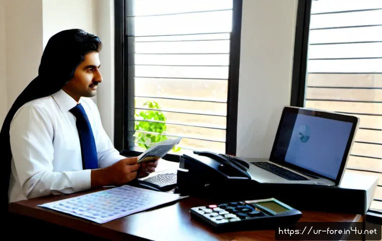 Home 17 외환관리사 경력자의 조언 - Photorealistic Pakistani foreign exchange professional in a modern Karachi office, an experienced mi...
